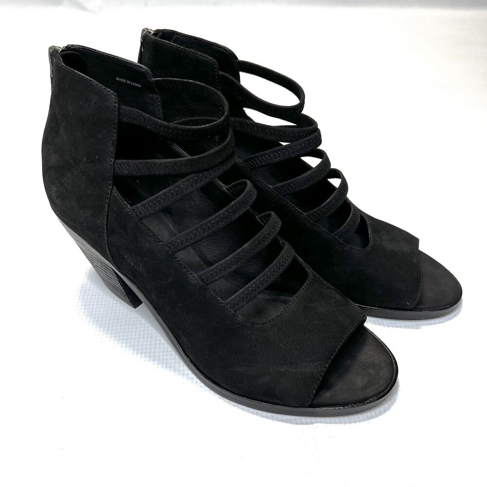 Eileen Fisher James Black Sandals Size 9.5 Strappy Nubuck Block Shoeties